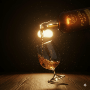 star-dab-glass-pouring Pouring Tasev Star Dab rakija from a bottle into a glass.