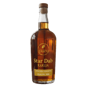 A bottle of Star Dab Rakija from Tasev Distillery. Legacy from kavadarci